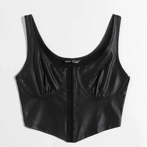 SHEIN CORSET TOP FAUX LEATHER BLACK CROPPED TOP